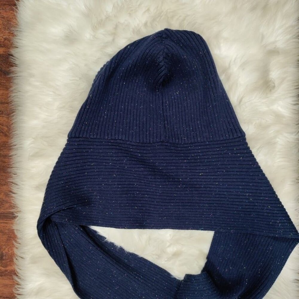 NWOT Le31 100% Cotton Knit H‎‎ooded Sc‎ar‎f Sha‎‎w‎l Navy Blue Men's One Size - Picture 11 of 11
